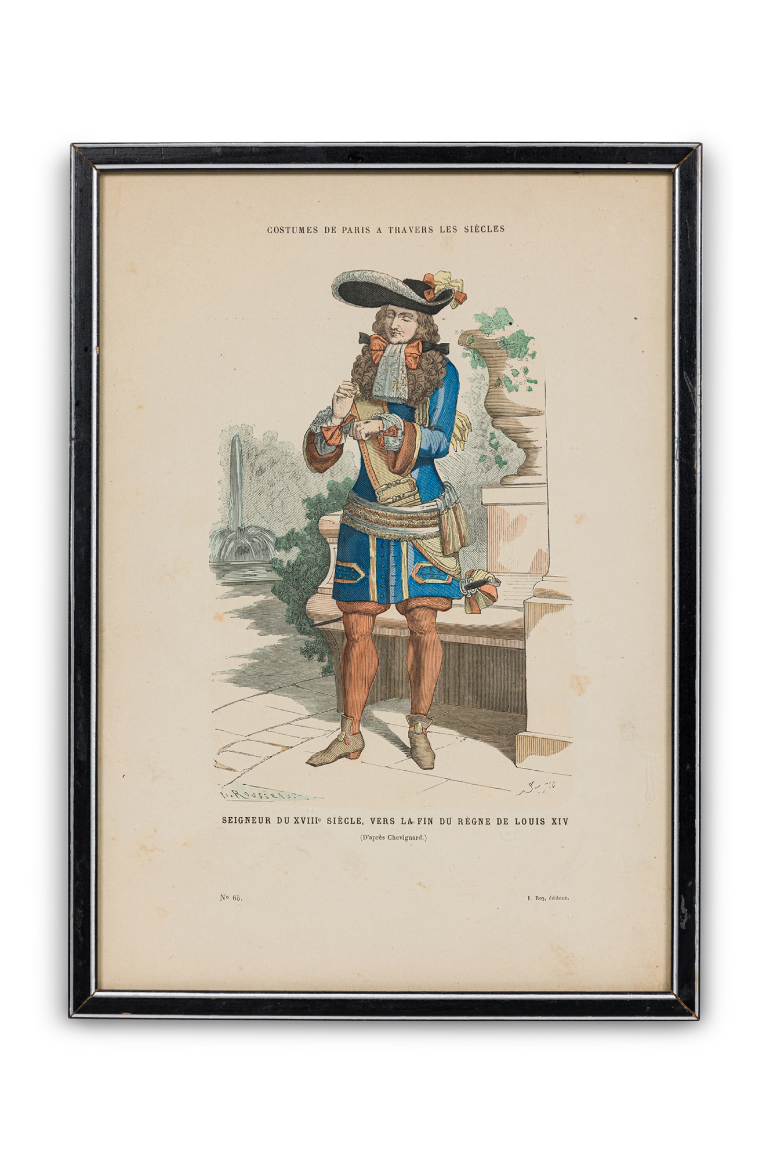 French Louis XIV Framed Lithograph of a Lord in Baroque Attire